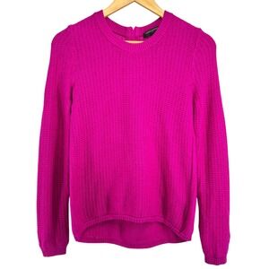 Banana Republic Petite XS Textured Knit Crew Neck Sweater Fuchsia Zip Back